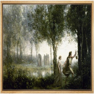 wall26 - Framed Canvas Orpheus Leading Eurydice from The Underworld by Jean-Baptiste-Camille Corot - Canvas Print Wall Art Famous Painting Reproduction - 16"x24" Natural