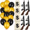 Shappy 32 Pcs Inflatable Gun Props Canvas Money Bag Pouch Set Black and Gold Balloons 1920s Party Decorations with Drawstring Closure Guns Favors 20s Cosplay Theme Birthday Accessories view 1