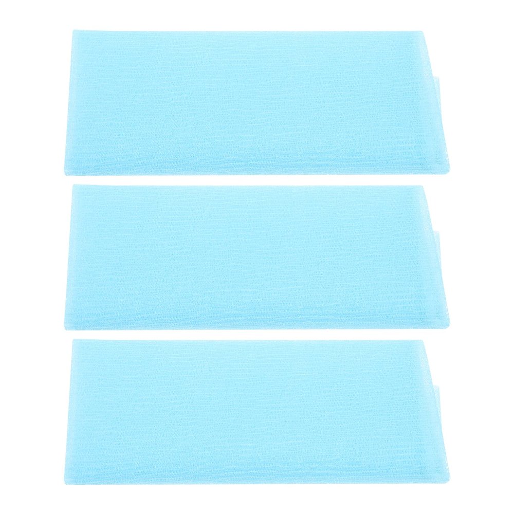 SOLUSTRE 3Pcs Long Exfoliating Nylon Bath Cloth Towel Dual- Sided Exfoliating Nylon Bath Towel with Deep Clean Loofah Shower Towel Exfoliating Washcloth Towel for Body Exfoliation Back Scrub (Blue)