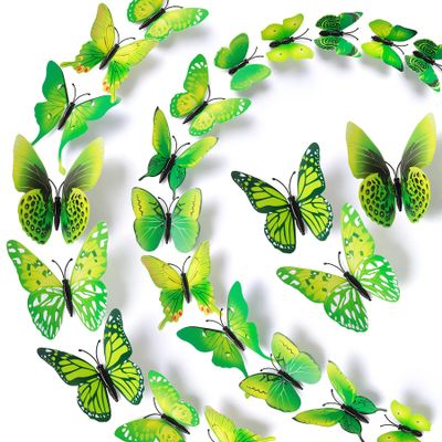 LiveGallery 72 PCS Removable 3D DIY Beautiful Butterfly Wall Decals Colorful Butterflies Art Decor Wall Stickers Murals for Home Nursery Bedroom Classroom Offices TV Background Green