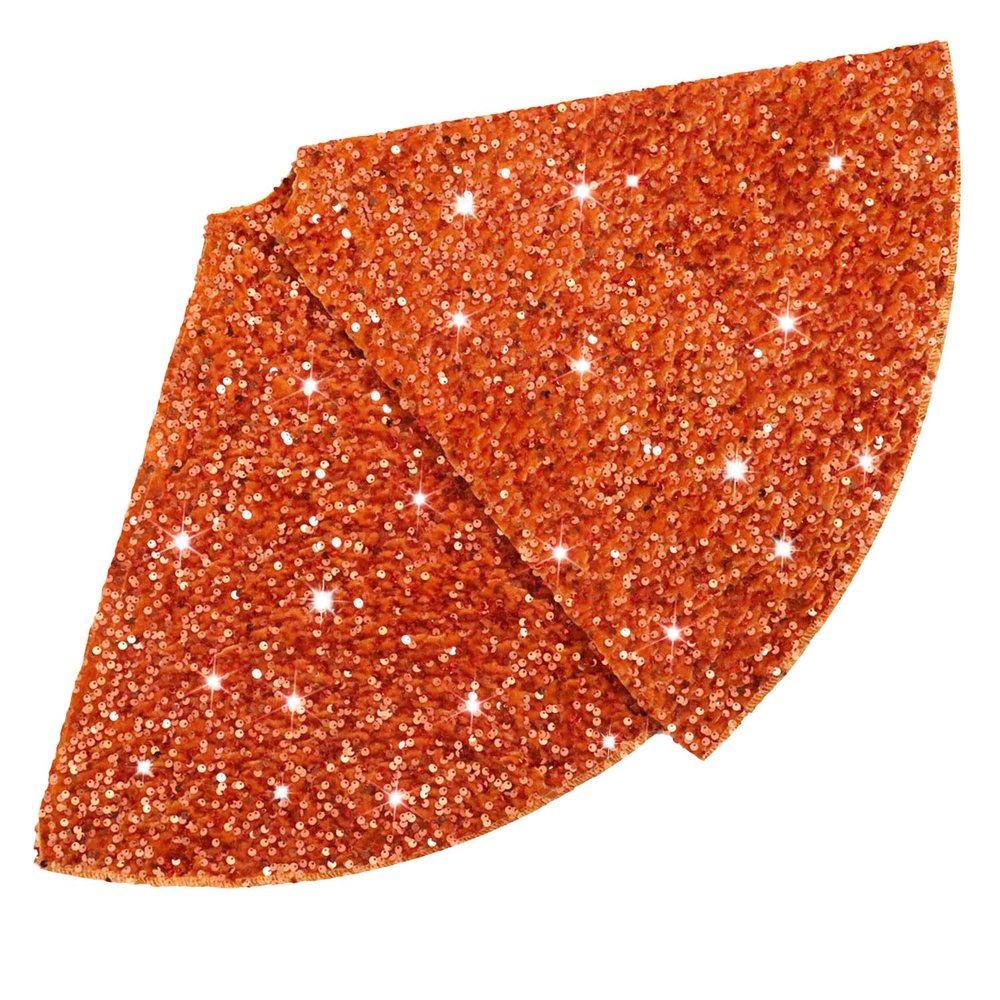 Christmas Tree Skirt Fall Orange Tree Skirt 36 Inch Sequin Xmas Tree Skirts Velvet Fabric Sparkle Round Tree Cover Base Halloween Tree Skirts Indoor Home Decor Outdoor Tree Mat for Holiday Ornaments