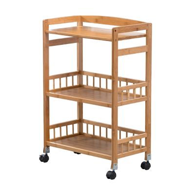 OUKANING 3 Tier Rolling Cart Movable Wooden Utility Serving Trolley Multifunction Storage Organizer Shelf Rack on Wheels for Kitchen Dinning Room Bathroom Office Bar 20.8 x 11.8 x31.4 in