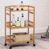 OUKANING 3 Tier Rolling Cart Movable Wooden Utility Serving Trolley Multifunction Storage Organizer Shelf Rack on Wheels for Kitchen Dinning Room Bathroom Office Bar 20.8 x 11.8 x31.4 in view 2