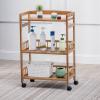 OUKANING 3 Tier Rolling Cart Movable Wooden Utility Serving Trolley Multifunction Storage Organizer Shelf Rack on Wheels for Kitchen Dinning Room Bathroom Office Bar 20.8 x 11.8 x31.4 in view 3