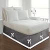 High Kotton One Piece Two Tone Split Corner Tie Bed Skirt 100% Egyptian Cotton 1000 Thread Count, 15 Inch Drop Length - Queen Size Solid White/Dark Grey view 1