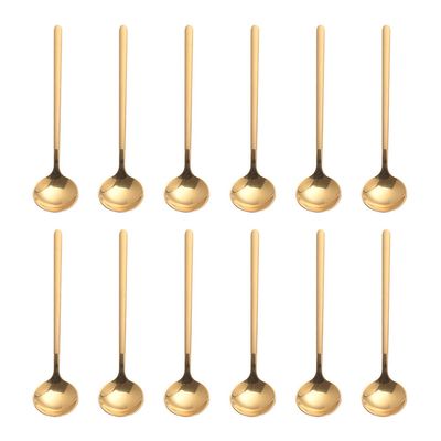 12 PCS Gold Coffee Spoons, 18/8 Stainless Steel Espresso Spoon, 5.2 Inches Vogue Mini Tea Spoons, Cappuccino Stirring Spoon for Dessert, Ice Cream, Frosted Handle, Sweejar (Gold)