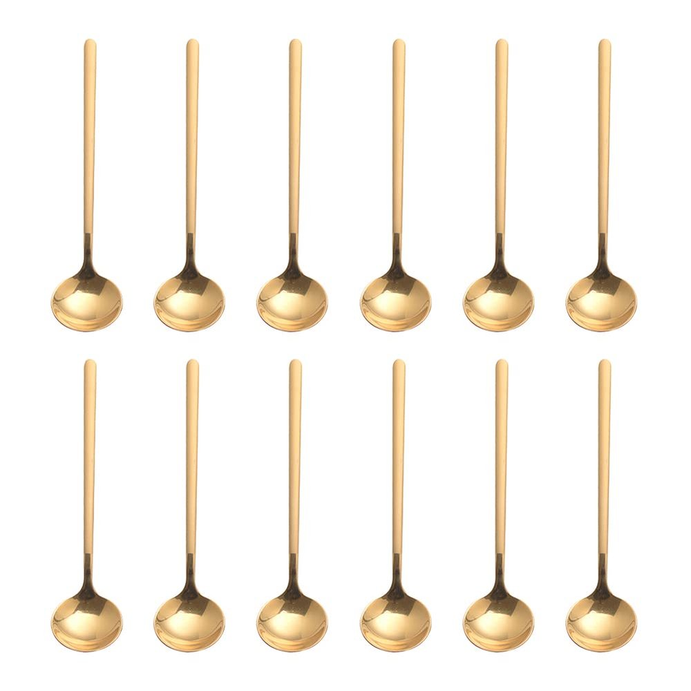 12 PCS Gold Coffee Spoons, 18/8 Stainless Steel Espresso Spoon, 5.2 Inches Vogue Mini Tea Spoons, Cappuccino Stirring Spoon for Dessert, Ice Cream, Frosted Handle, Sweejar (Gold)
