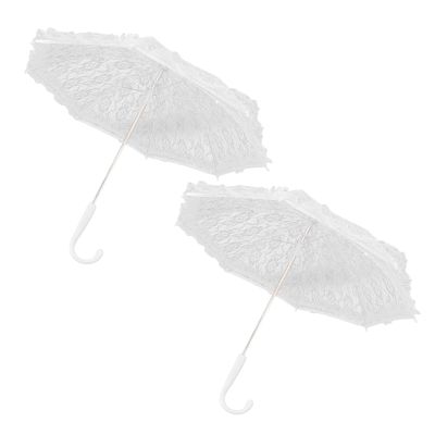 2Pcs White Lace Umbrella for Wedding, Vintage Wedding Bridal Umbrella Decoration Umbrella for Wedding Tea Party Wedding Bridal