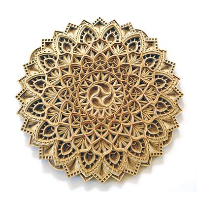 BHDecor Home Wall Decor  Multilayered Laser Cut Carved Elegant Wooden Mandala Hanging MDF Panels for Decoration - Rustic Contemporary Artwork Natural Wood, 11.8 x 11.8 inch (30cm)