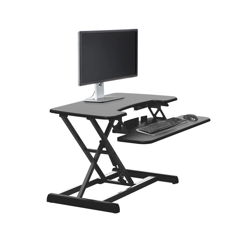 Vari VariDesk Essential Vertical Lift 30 Inch Standing Desk Converter - Compact Home Office Workstation for Laptop or Monitor + Keyboard Tray - Delivers Fully Assembled (Black)