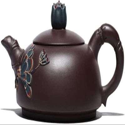 Embossed Lotus and Half Moon Pot Purple Clay Teapot Purple Clay Chinese Tea Set Drinking Utensils Teaware (Color : Onecolor)