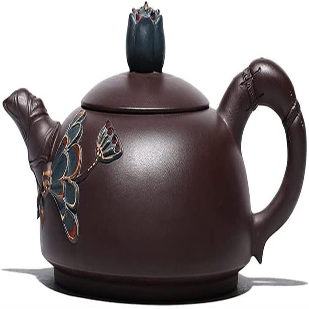 Embossed Lotus and Half Moon Pot Purple Clay Teapot Purple Clay Chinese Tea Set Drinking Utensils Teaware (Color : Onecolor)