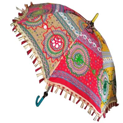 Fabric Embroidered Rajasthani Umbrella (Multi Color and Assorted), Photo Shoot, Celebration, Party, Events etc. By Indian Collectible