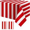 Babudeer 2 Pack Red and White Striped Tablecloth, 54 x 108 Inch Waterproof Disposable Plastic Table Cover, Rectangular Table Cloths for Birthday Christmas Carnival Circus Theme Party Decoration view 1