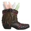Ebros Gift Rustic Western Cowboy Cowgirl Brown Faux Tooled Leather with Pink Stars and Frill Fringe Boot Decorative Stationery Pen Pencil Make Up Tools Organizer Holder Or As Accent Figurine view 1