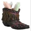 Ebros Gift Rustic Western Cowboy Cowgirl Brown Faux Tooled Leather with Pink Stars and Frill Fringe Boot Decorative Stationery Pen Pencil Make Up Tools Organizer Holder Or As Accent Figurine view 3