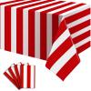 Babudeer 4 Pack Red and White Striped Tablecloth, 54 x 108 Inch Waterproof Disposable Plastic Table Cover, Rectangular Table Cloths for Birthday Christmas Carnival Circus Theme Party Decoration view 1