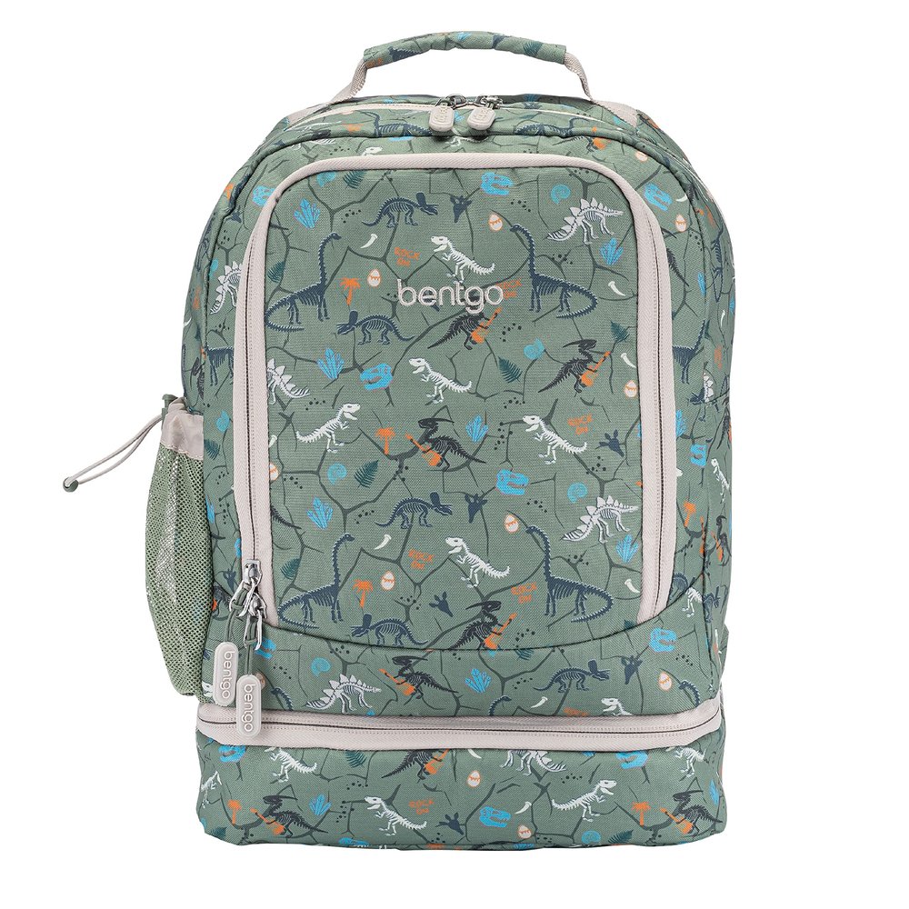 Bentgo Kids 2-in-1 Backpack & Insulated Lunch Bag - Durable 16 Backpack & Lunch Container in Unique Prints for School & Travel - Water Resistant, Padded & Large Compartments (Dino Fossils)
