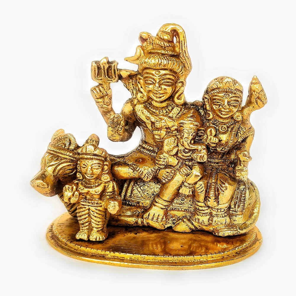Brass Lord Shiva Parvati and Ganesha Murti Shiv Family Parivar Idol Statue for Home Dcor Mandir Temple Gift Showpiece(H-4.5 x W-2.5 x L-3.5 inches) 700 Gram by Indian Collectible