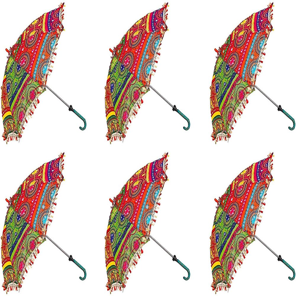 Sun Protection Rajasthani Umbrella Handicraft Walking Stick Umbrella Navratri Decoration Items I Decorative Umbrella (6 Pcs) By Indian Collectible