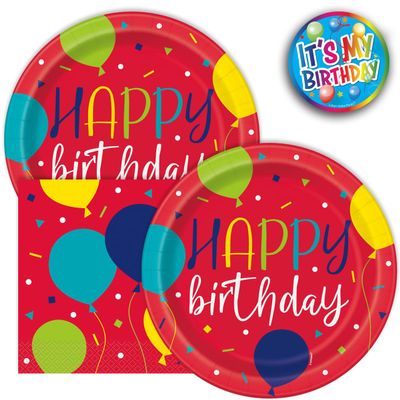 Lobyn Value Packs Heavy Duty 32 Piece Themed Balloon Birthday Party Paper Plates And Napkins Luncheon Size 9 Inch Disposable Plates