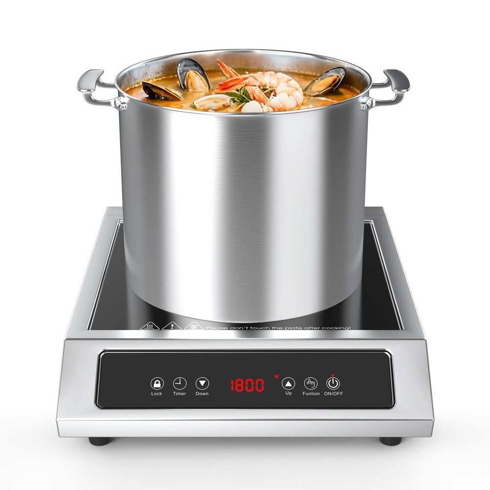 1800W Commercial Induction Cooktop, 120V Stainless Steel Electric Countertop Burner with Digital Touch Panel, 3-Hour Timer - Portable Hot Plate for Restaurant, RV or Food Truck