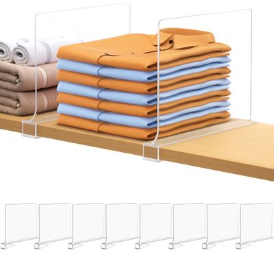 Aolloa 8 PCS Shelf Dividers for Closet Organization Acrylic Clear Closet Shelf Divider for Wooden Shelving Suitable for Wooden or Vertical Shelves Or Bedroom, Kitchen and Office