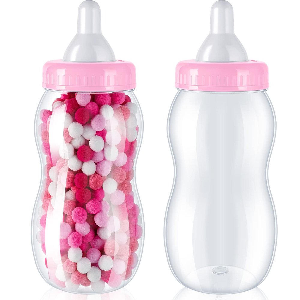 Tessco for you 2 Pcs 15in Jumbo Baby Bottle Bank Baby Shower, Pink