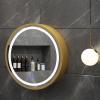TNXZ Round Bathroom Mirror Cabinet Bathroom Wall Storage Cabinet Mirror Medicine Cabinet with LED Wood Hanging Wall Cabinet Push-Pull Medicine Cabinet,Gold,50cm/19.7in view 2
