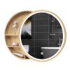 TNXZ Round Bathroom Mirror Cabinet Bathroom Wall Storage Cabinet Mirror Medicine Cabinet with LED Wood Hanging Wall Cabinet Push-Pull Medicine Cabinet,Wood Color,50cm/19.7in view 1