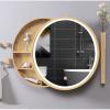 TNXZ Round Bathroom Mirror Cabinet Bathroom Wall Storage Cabinet Mirror Medicine Cabinet with LED Wood Hanging Wall Cabinet Push-Pull Medicine Cabinet,Wood Color,50cm/19.7in view 2