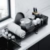 Kitsure Large Dish Drying Rack - Extendable Dish Rack, Multifunctional Dish Rack for Kitchen Counter, Anti-Rust Dish Drainers with Cutlery & Cup Holders 19.2"-26.7" L x 12.9" W, Black view 1