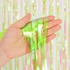 BRAVESHINE Iridescent Foil Fringe Backdrop - 2 Pack 3.2 x 6.5 ft Holographic Tinsel Curtain Party Streamers Photo Backdrop for Birthdays Dinosaur Theme Christmas Patricks Decorations - Clear Green view 2