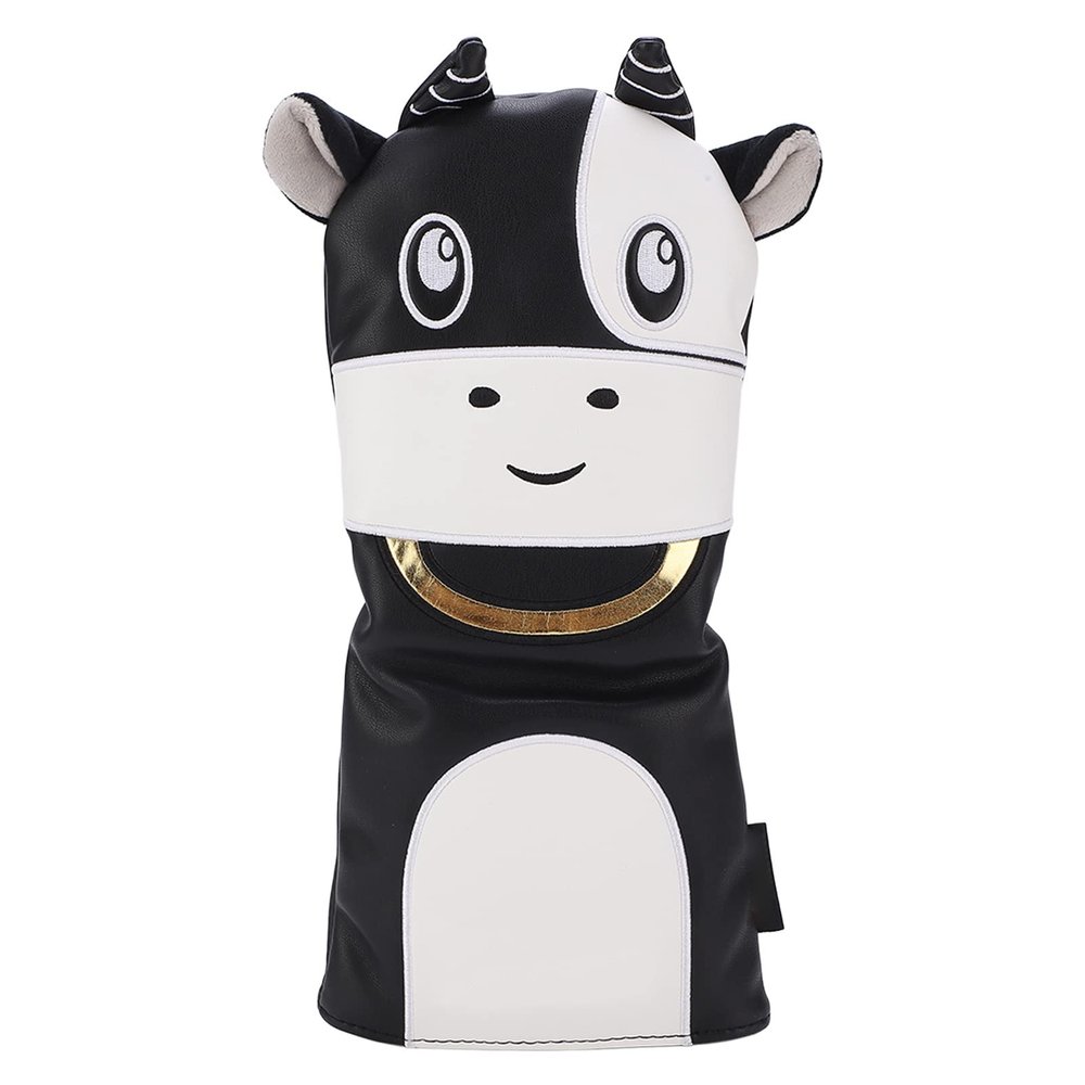 Alvinlite Golf Club Head Covers,Golf Headcovers Leather Cute Cow Animal Golf Wood Covers for Divers Fairway Woods Hybrids(# 1) Golf Iron Covers for Men Women (Black) Golf Club