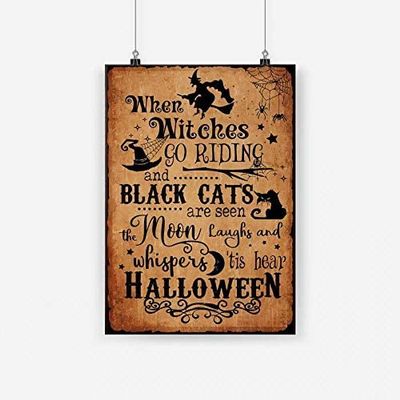 APILOT Vintage Metal Sign When Witches Go Riding and Black Cats are Seen Halloween Witches Black Hat and Cats Witch Halloween Aluminum Sign for Bathroom Kitchen Home Bar Cafe Garage Man Cave 12x8inch