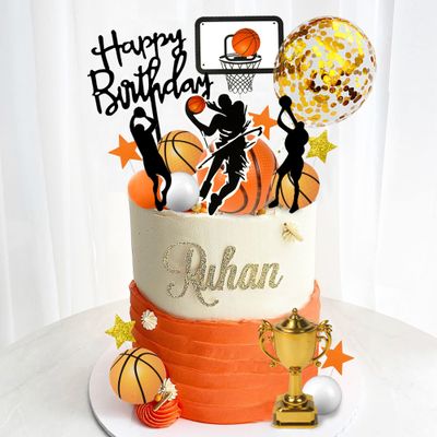 29 PCS Basketball Cake Toppers Basketball Cake Decorations with Star Golden Balls for Men Birthday