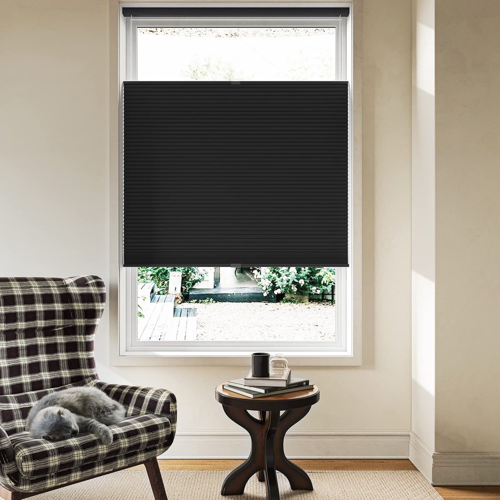 Keego Window Shades Blackout Top Down Bottom Up Cordless Blinds for Windows-Custom Cut to Size Noise Cancelling Window Blinds & Shades for Home Kitchen Bedroom Office (Black, 21" W x 56" H)