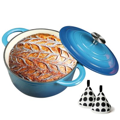 4.5QT Enameled Cast Iron Dutch Oven with Lid, Heavy-Duty and Dual Handles Cookware Round Pot, Oven Safe up to 500 F for Baking, Braising, Cooking and Roasting, Blue