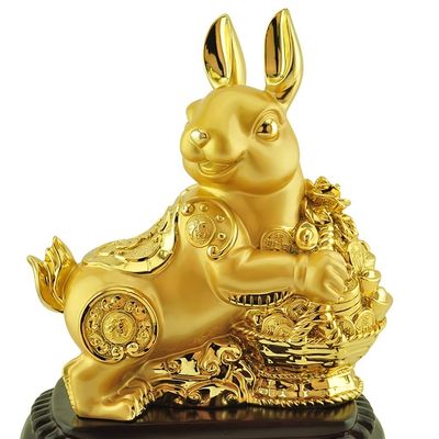 Buddha Sculpture Lucky Rabbit Ornament Gold Resin Feng Shui Like Chinese Zodiac Rabbit Year Home Decor Attract Wealth and Good Luck Buddha Decor (Color : A)