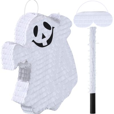 Aoriher Halloween Ghost Piata Spooky White Ghost Piata with Stick and Blindfold Halloween Hanging Decoration Mexican Piata for Birthday Game Halloween Party Supplies