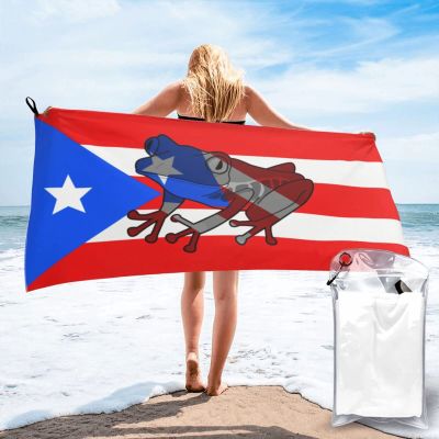 DARLEKS Puerto Rico Flag Beach Towel Oversized, Microfiber Beach Towel with Pocket Sand Free Beach Blanket Lightweight Thin Towels 27.5"X55"