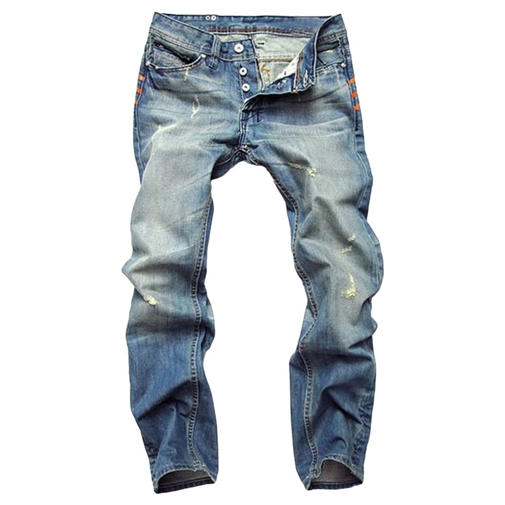 Maiyifu-GJ Men's Retro Ripped Jeans Distressed Skinny Slim Fit Stretch Denim Pants Straight Jean Trousers with Broken Holes (Light Blue,40)