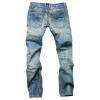 Maiyifu-GJ Men's Retro Ripped Jeans Distressed Skinny Slim Fit Stretch Denim Pants Straight Jean Trousers with Broken Holes (Light Blue,40) view 2