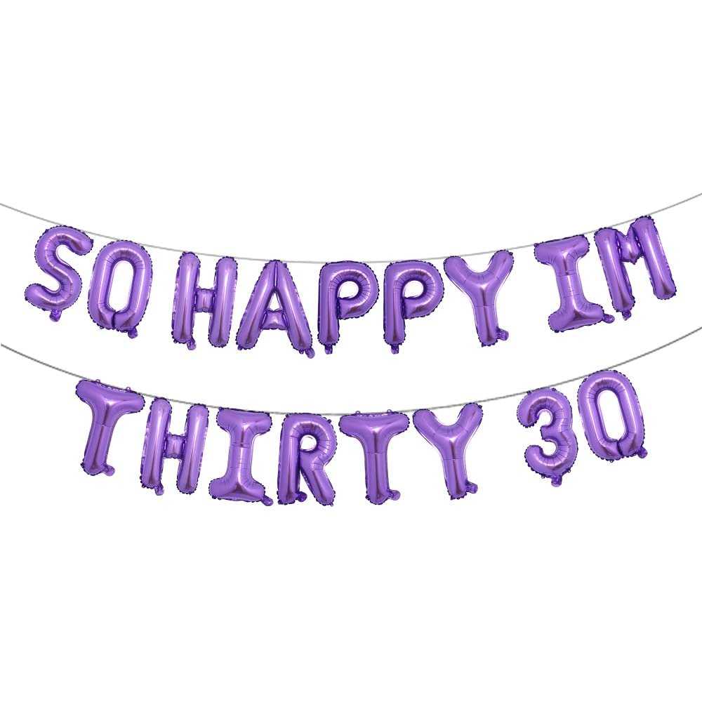 30th Birthday Balloons Funny 30th Birthday Decorations for her-So Happy IM Thirty Balloon Banner, Dirty 30 Birthday Party Supplies Birthday Photo Frame (IM THIRTY 30 Purple)