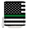 Shower Curtain Thin Green Line Flag Border Patrol, Park Ranger and Conservation Officer Shower Curtains Waterproof Polyester Fabric Bath Curtains with Hooks for Farmhouse Bathroom Decor 66" Wx72 L view 1