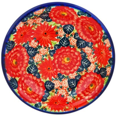 Polmedia Polish Pottery Pasta Bowl 9-inch UNIKAT - Radiant Red Garden Pattern Handmade in Boleslawiec Poland by Ceramika Bona + Certificate of Authenticity