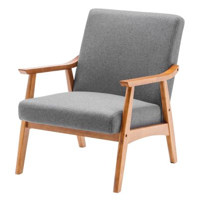 Baiwang 1-seat Sofa, Solid Wood Armchair, Fabric Grey Retro Style Indoor Lounge Chair