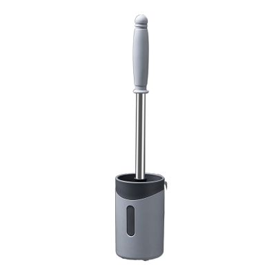 TOMYEUS Toilet Brush Household No Dead Corner-Free Punch-Free Wall-Mounted Toilet Silicone Brush Wall-Mounted Long-Handle Toilet Brush (Color : Gray)