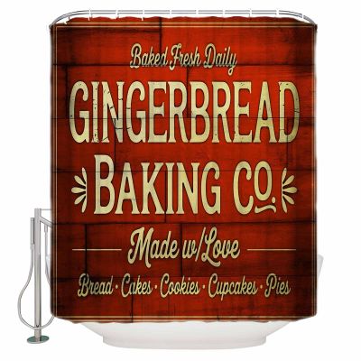 Sunteeny Shower Curtain Christmas Gingerbread Baking on Vintage Red Wood Plank Shower Curtains Waterproof Polyester Fabric Bath Curtains with Hooks for Farmhouse Bathroom Decor 60" Wx72 L