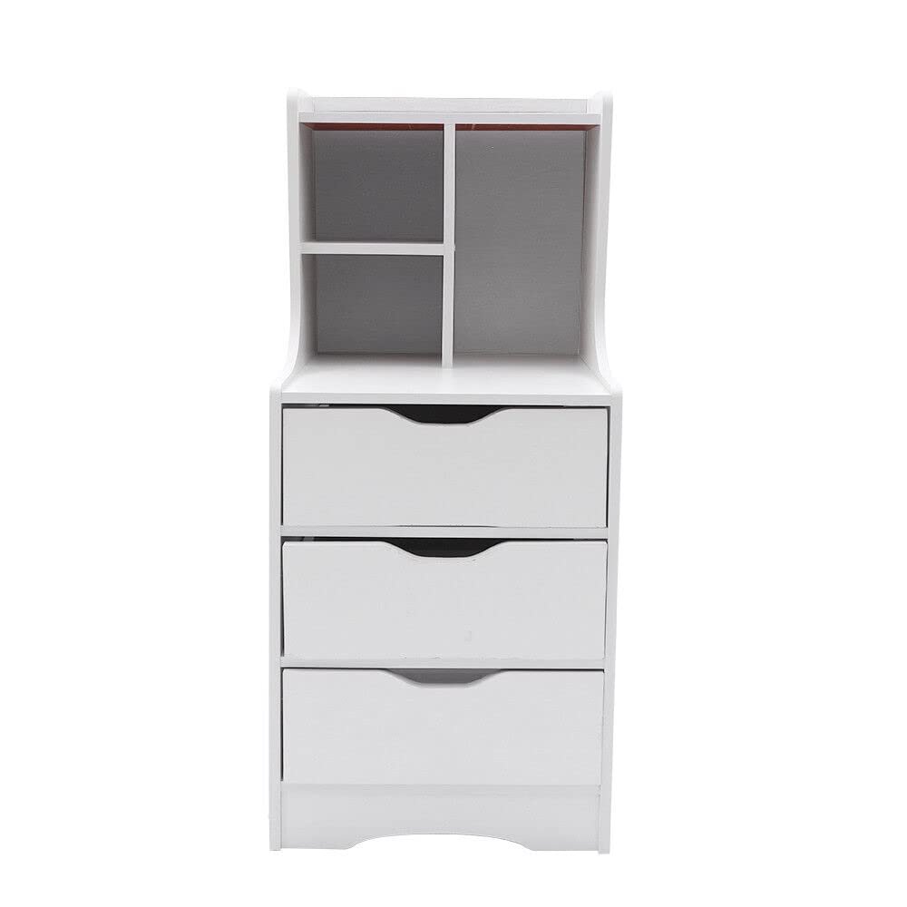 Bathrena Floor Mount Nightstand 3 Drawer Nightstand Storage End Table Bedside Organizer Bedroom Tall Side Storage Cabinet for Living Room Bedrooms Rooms (Warm White)